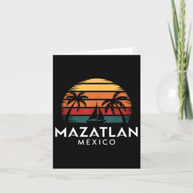 Mazatlan Mexico Retro Sunset Sailboat Vacation Sou Kort (Framsida)