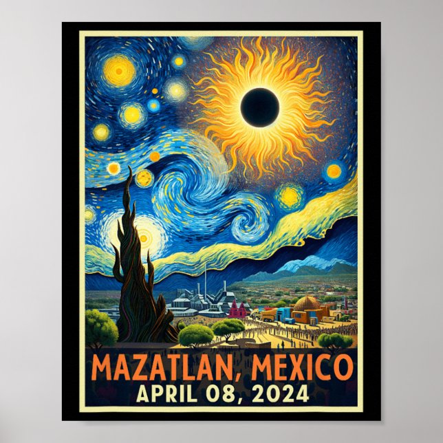 Mazatlan Mexico Total Solar Eclipse 2024 Starry Ni Poster (Framsidan)
