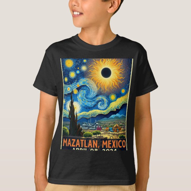 Mazatlan Mexico Total Solar Eclipse 2024 Starry Ni T Shirt (Framsida)
