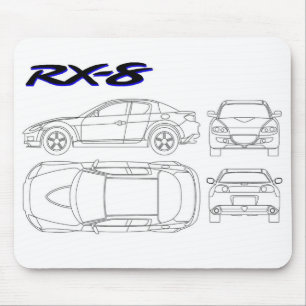 Mazda rx8 rx-8 ritningtryck musmatta