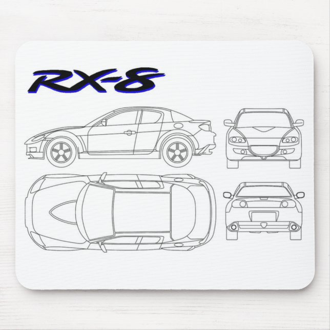 Mazda rx8 rx-8 ritningtryck musmatta (Framsidan)