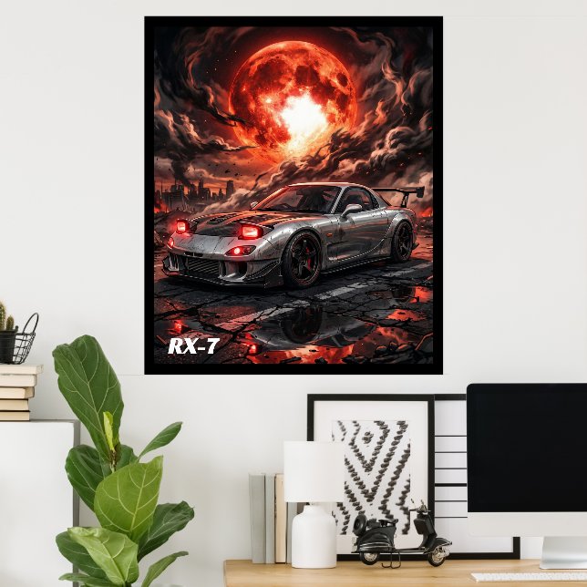 Mazda RX-7 Under en blodröd måne Poster (Hemmakontoret)