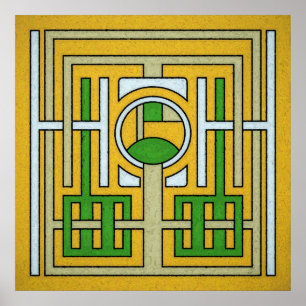 Maze-Abstrakt för geometrisk Gult och Grönt Poster