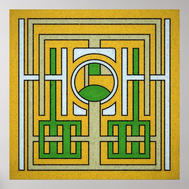 Maze-Abstrakt för geometrisk Gult och Grönt Poster (Framsidan)