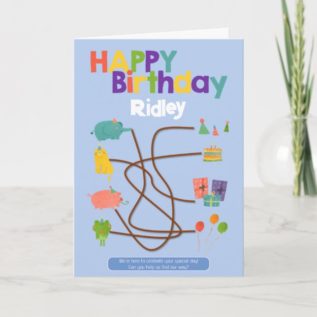 Maze Activity Child Birthday Card - Animal Trace Tack Kort (Framsida)