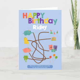 Maze Activity Child Birthday Card - Animal Trace Tack Kort