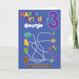 Maze-aktivitet 3:e födelsedagskortet - Djurspårnin Tack Kort