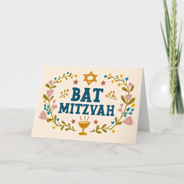 MAZEL TOV BAT MITZVAH judisk Blommigt Anpassade Kort (Framsida)