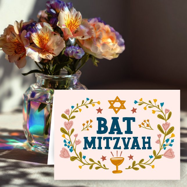MAZEL TOV BAT MITZVAH judisk Blommigt Anpassade Kort (MAZEL TOV BAT MITZVAH Jewish Floral Customizable Card
)