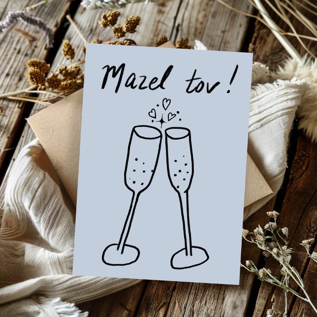 Mazel Tov Bröllop Champagne Cheers Sketch Doodle (Mazel Tov Wedding Champagne Cheers Sketch Doodle Congratulations Card)