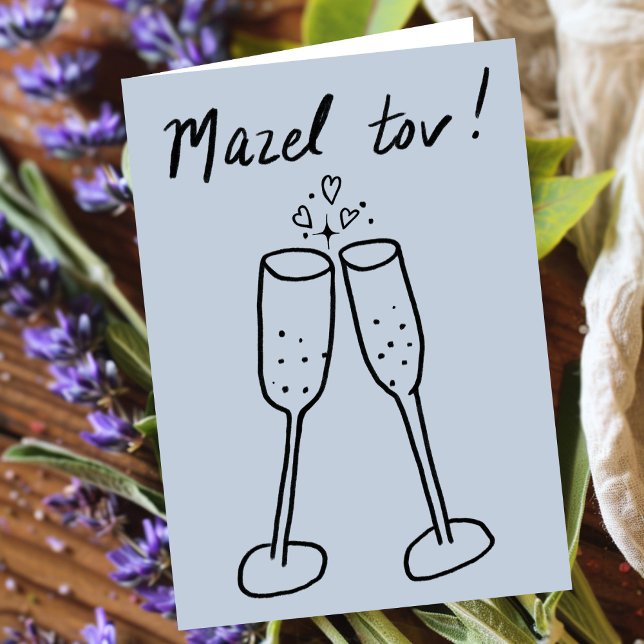 Mazel Tov Bröllop Champagne Cheers Sketch Doodle Kort (Mazel Tov Wedding Champagne Cheers Congratulations Engagement Sketch Doodle Card
)