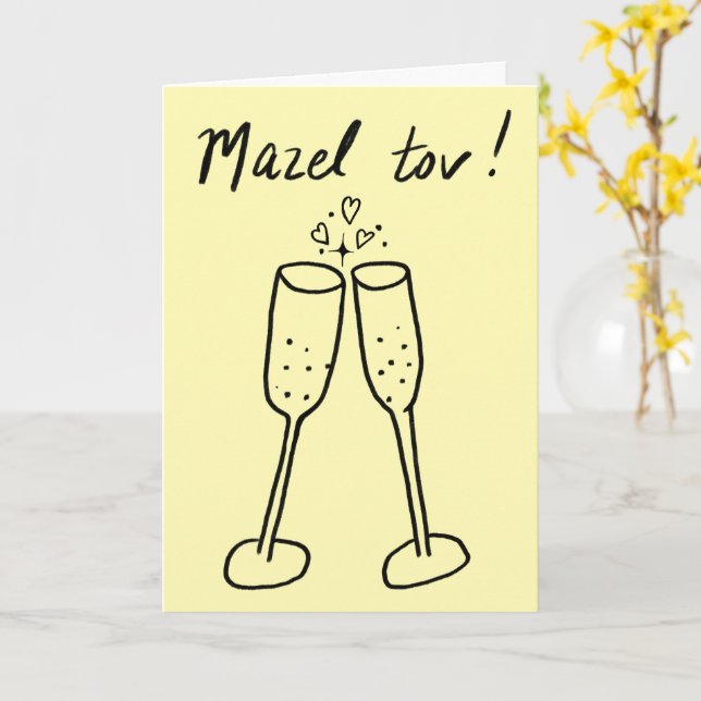 Mazel Tov Bröllop Champagne Cheers Sketch Doodle Kort (Gul blomma)