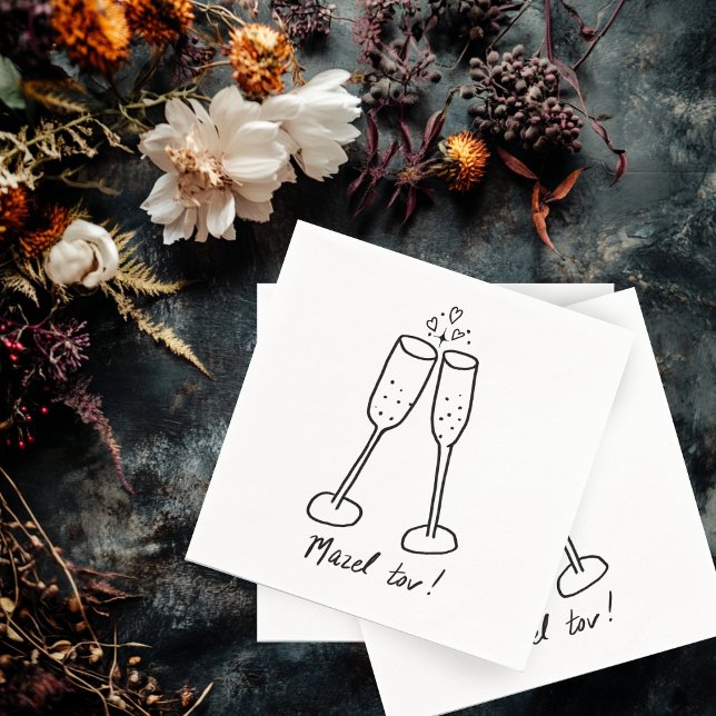Mazel Tov Bröllop Champagne Cheers Sketch Doodle Pappersservett (Mazel Tov Jewish Wedding Engagement Champagne Cheers Sketch Doodle Napkins
)