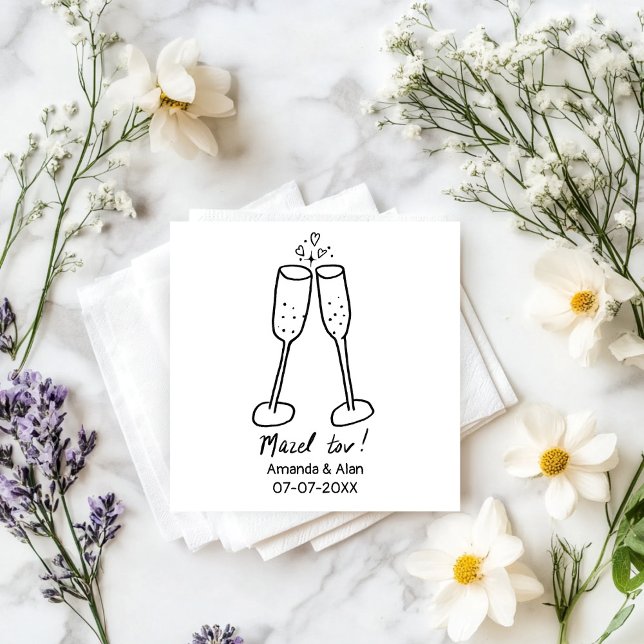 Mazel Tov Bröllopschampagne Skål Sketch ANPASSAD Pappersservett (Mazel Tov Jewish Wedding Champagne Cheers Sketch CUSTOM Napkins
)