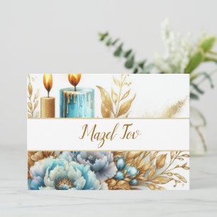 Mazel Tov Grattis-kort, Blå Ljus Blommor Inbjudningar