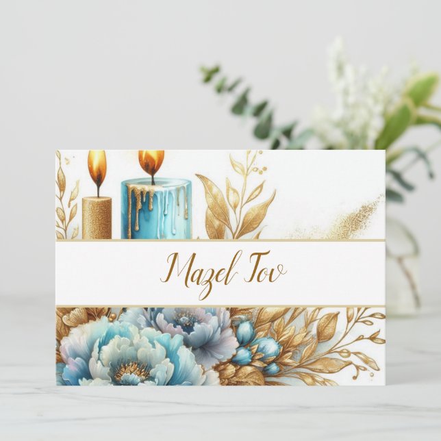 Mazel Tov Grattis-kort, Blå Ljus Blommor Inbjudningar (Stående Fram)