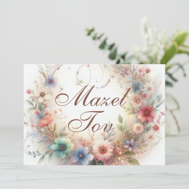 Mazel Tov Grattis-kort, Blommig Krans, Inbjudningar (Stående Fram)