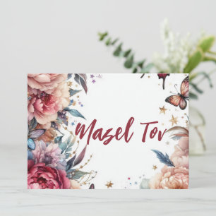 Mazel Tov Grattis-kort, Fjärilar Rosa Inbjudningar