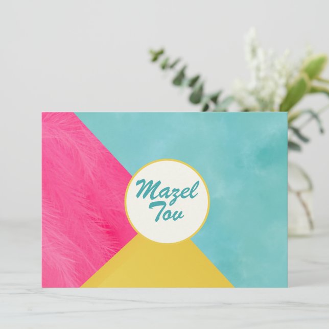 Mazel Tov Grattis-kort, Rosa Grön Gul, Inbjudningar (Stående Fram)
