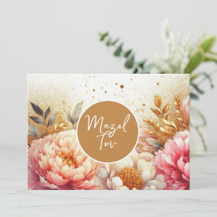 Mazel Tov Grattis-kort, Rosa Guld Peonies Inbjudningar