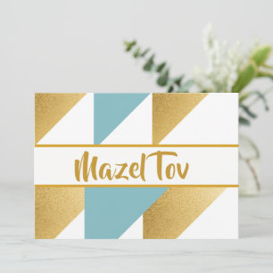 Mazel Tov Grattulationskort, Guld Aqua Blå, Inbjudningar