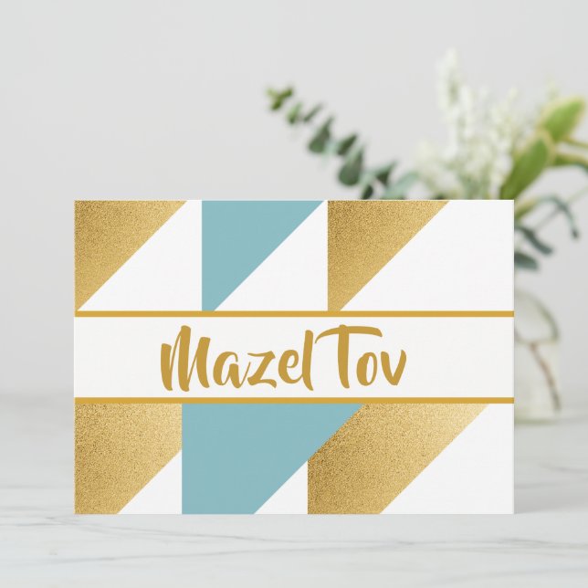 Mazel Tov Grattulationskort, Guld Aqua Blå,  Inbjudningar (Stående Fram)
