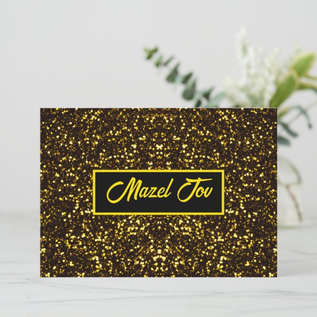 Mazel Tov Grattulationskort, Guld Svart Glitter Inbjudningar (Stående Fram)