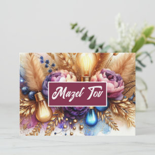 Mazel Tov Grattulationskort, Ljus, Blommor Inbjudningar