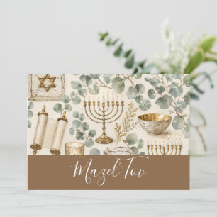 Mazel Tov-kort, botanisk bladverk judaica, Eucalyp Inbjudningar