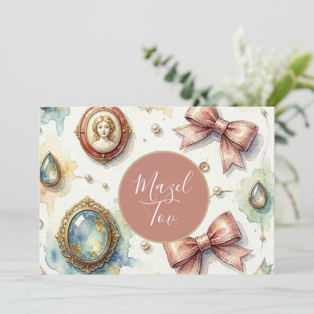 Mazel Tov-kort, Chic rosa guld, Brosch Estetik Inbjudningar (Stående Fram)