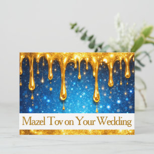 Mazel Tov-kort för bröllop, Blå droppande guld, Inbjudningar