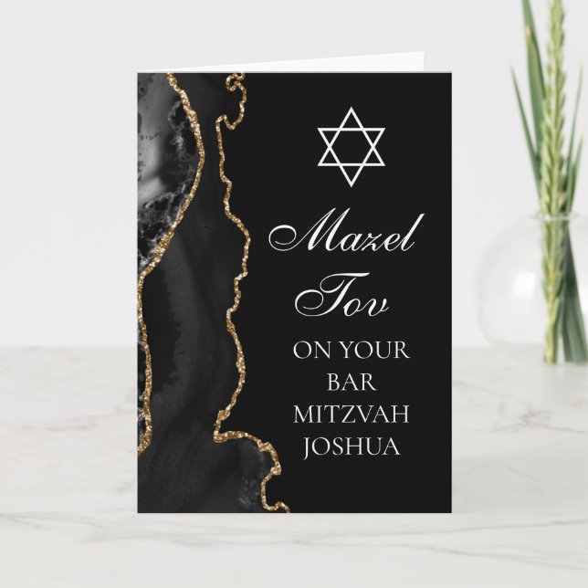 Mazel Tov på din Bar Mitzvah Svart Guld Kort (Framsida)