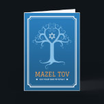 Mazel tov på pub mitzvah livets träd kort<br><div class="desc">Grattisar på ditt pub mitzvah-kort med blå livets träd på en mörkare blå bakgrund med lätt övertoning. Grenar i träd utgör ett hjärta runt en vit stjärna av David. Text (vit och orange): Mazel tov på pub mitzvah. Om du vill ha fler produkter, anpassningsbar, försäljningar och nyheter följer du oss...</div>