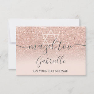 Mazel Tov roséguld glitter rosa Bat Mitzvah Tack Kort