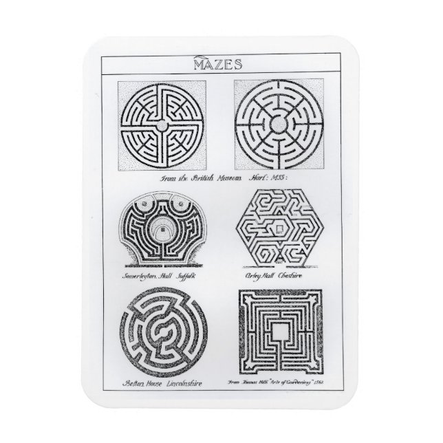 Mazes, c.1900 (engrave) (b/w bild) magnet (Vertikal)