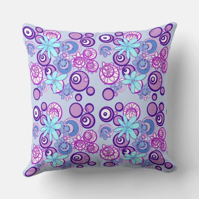 Mazipoodles Blommigt Bubbles - Lila Blue White Kudde (Baksida)