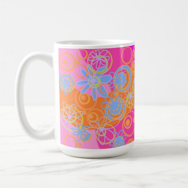 Mazipoodles Blommigt Bubbles Multi Rosa Orange Blu Kaffemugg (Vänster)