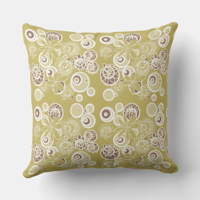 Mazipoodles Blommigt Bubbles - Olive White Brown Kudde (Baksida)