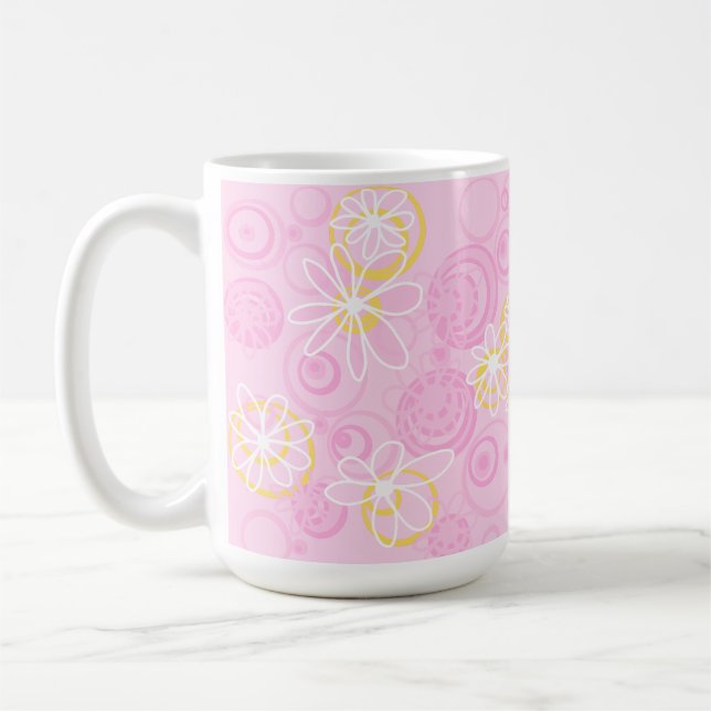 Mazipoodles Blommigt Bubbles - Rosa Gult White Kaffemugg (Vänster)