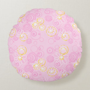 Mazipoodles Blommigt Bubbles - Rosa Gult White Rund Kudde