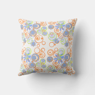 Mazipoodles Blommigt Bubbles - White Orange Blue Kudde