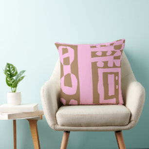Mazipoodles Blommigt Decal Ethnic Print Rosa Brown Kudde