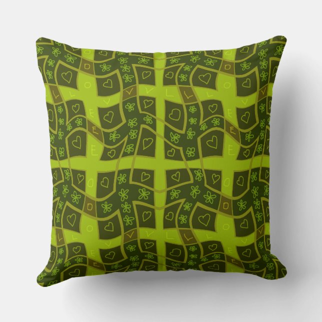 Mazipoodles Blommigt Kärlek Hearts Check - Grönt O Kudde (Baksida)