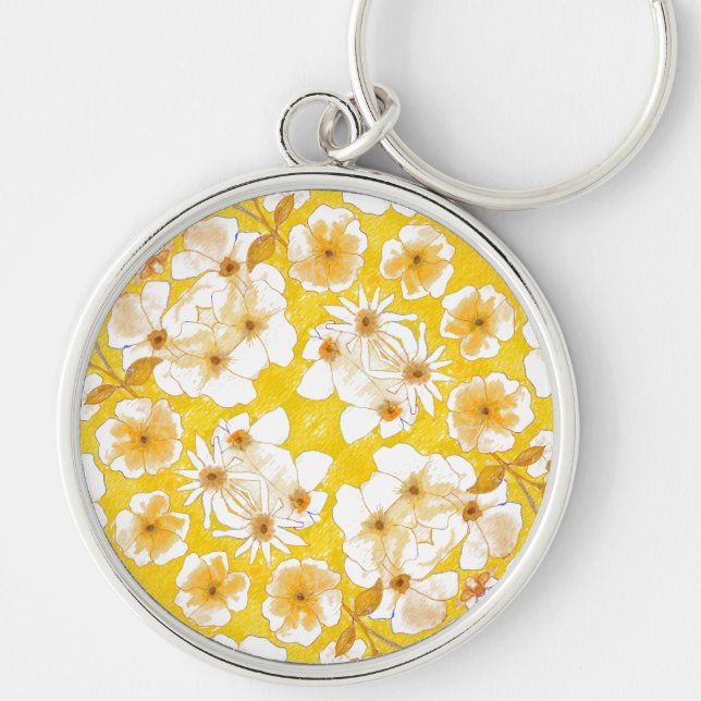 Mazipoodles Botanical Garden - Butterscotch Yellow Rund Silverfärgad Nyckelring (Framsidan)