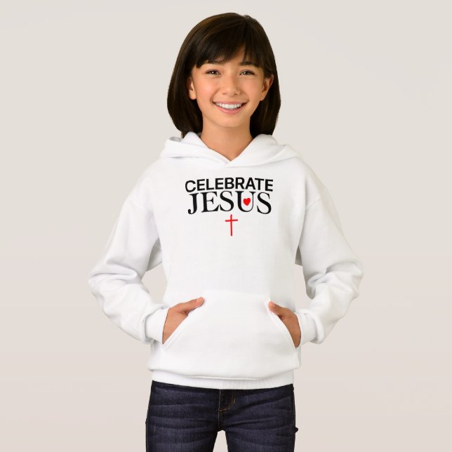 Mazipoodles Celebrate Jesus Kids Hoodie T Shirt (Hel framsida)