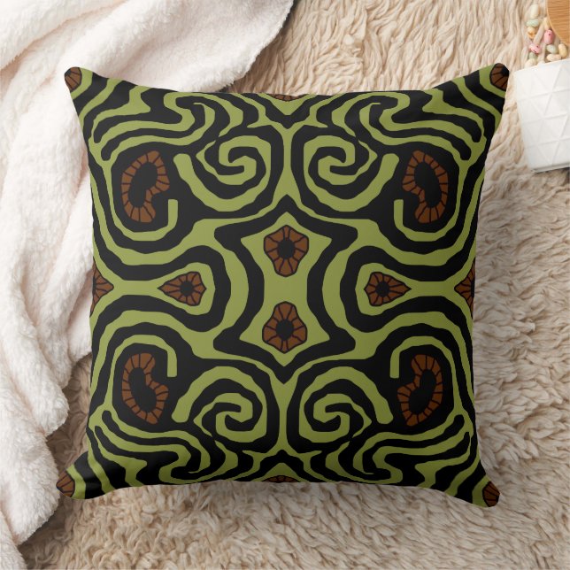 Mazipoodles Crazy Maze - Olive Black Brown Kudde (Filt)