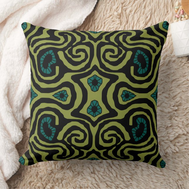 Mazipoodles Crazy Maze - Olive Black Teal Kudde (Filt)