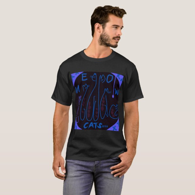 Mazipoodles Cute Cats - svart blå T Shirt (Hel framsida)
