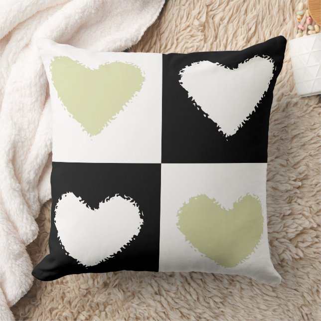 Mazipoodles Hearts Abstraction Pastel Oliv grönt Kudde (Filt)