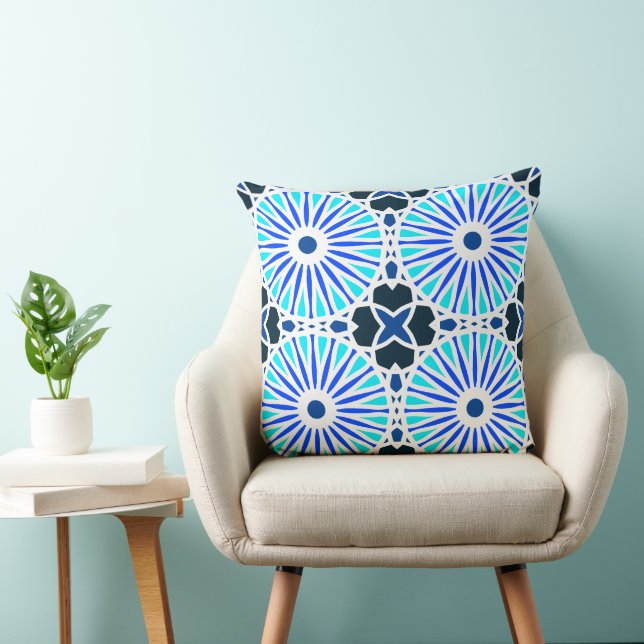 Mazipoodles Kaleidoscope Wheel P White Blue Navy Kudde (Stol)